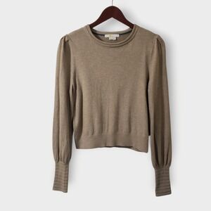 Boden Womens Puff‎ Sleeve Knit Sweater Tan Wool Blend Sz 8 Business Casual